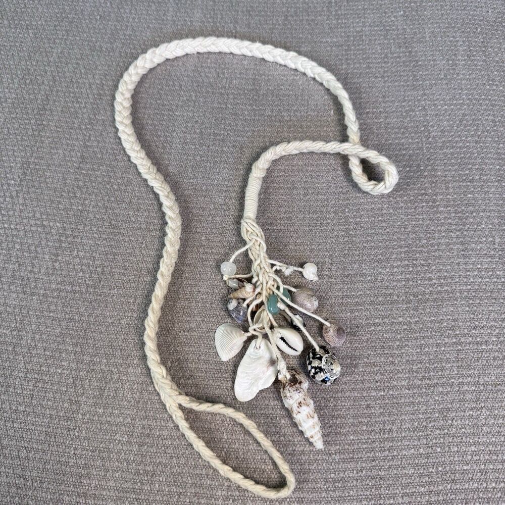 Vintage Rope Seashell Belt Boho Mermaid Braided Rope Wrap Tie Hip Belt sz S 568
